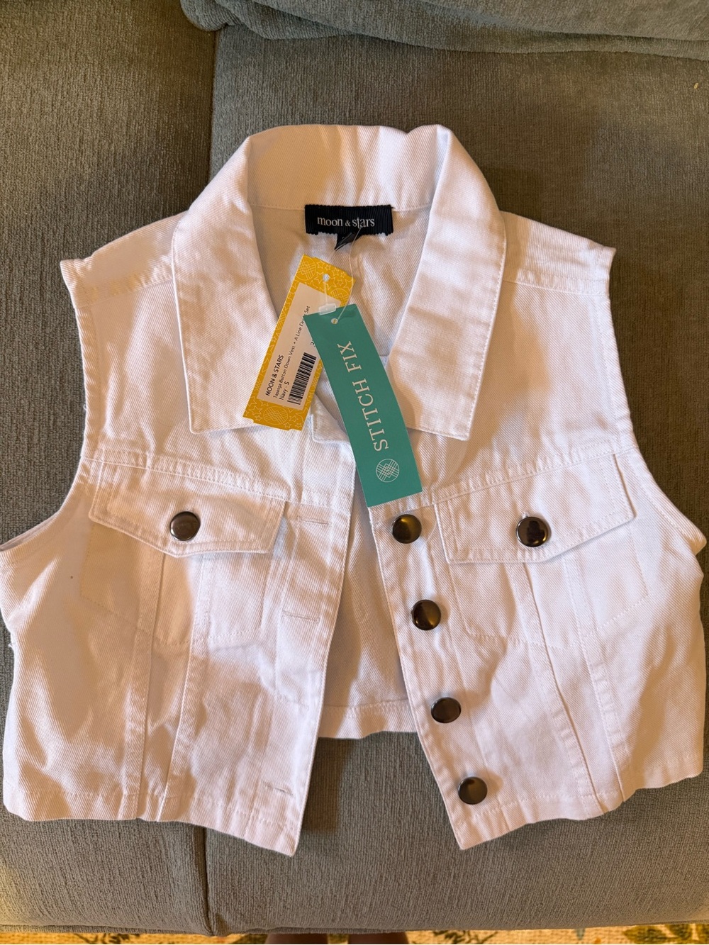NWT Girls Moon & Stars White Sleeveless Denim Vest Sz S
